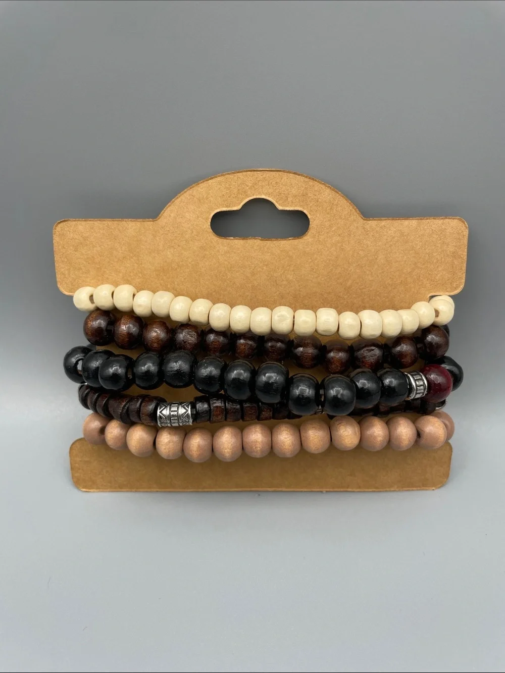 Fashion Jewelry Men's Multi-Strand Beaded Bracelet Set - Brown, Black & Cream